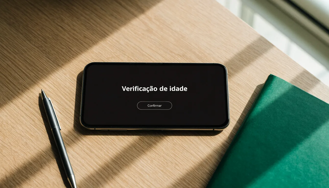 Uma folha de licença em papel com um selo vermelho, pousada numa secretária de madeira ao lado de uma caneta